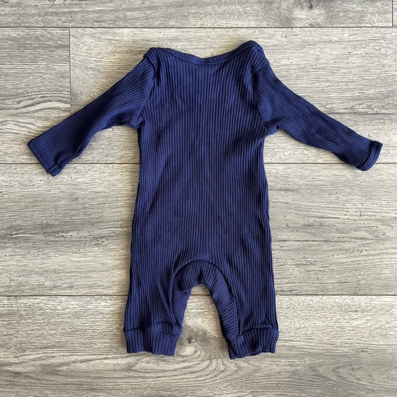 SHEIN Baby Newborn Long Sleeve Snap Romper Hi I’m New Here Navy White 1-3 Month - Picture 2 of 5